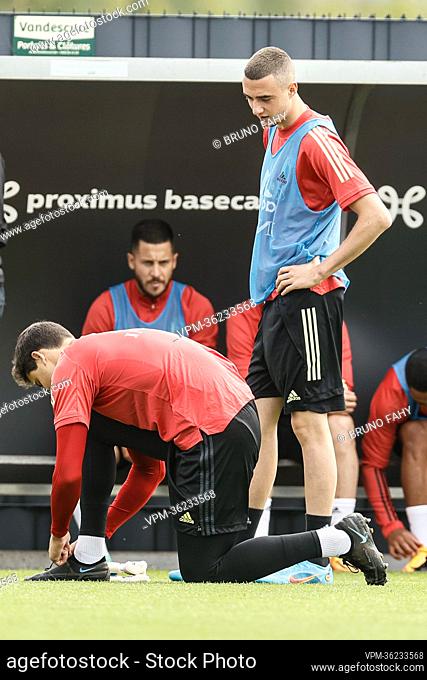 Belgium's Zeno Debast pictured during a training session of the Belgian national team, the Red Devils, Friday 10 June 2022 in Tubize
