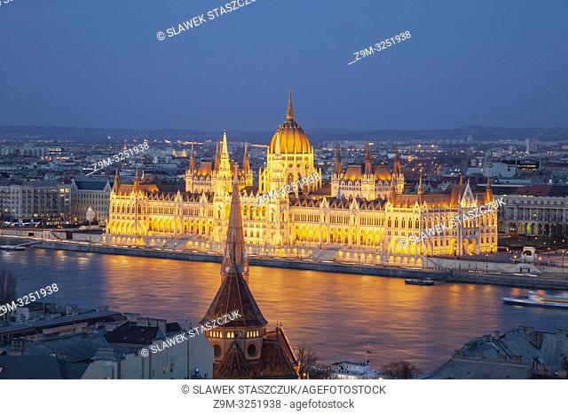 Evening at the Parliament in Budapest, Hungary