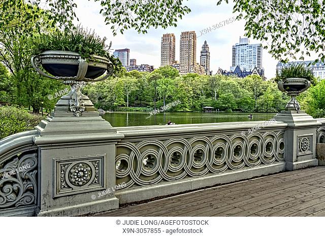 Central Park, Manhattan, New York City. Looking Over the Lake to Central Park Weet Skyline from Bow Bridge
