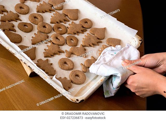 Preparing easter gingerbread cookies. Steps of making pastry