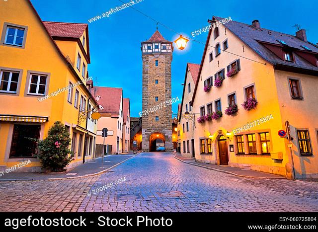 Rothenburg ob der Tauber. Hisoric tower gate of medieval German town of Rothenburg ob der Tauber. Bavaria region of Germany