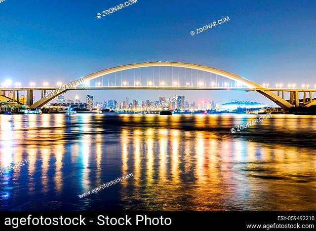 Night scene of Nanpu Bridge in Shanghai China