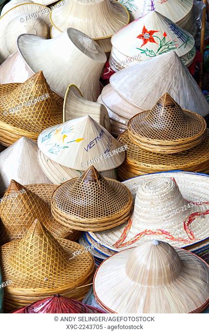 Hats for Sale at Damnoen Saduak Floating Market, Thailand