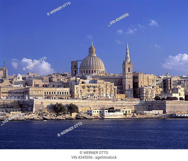 Malta, M-Valletta, Stadtansicht, Paulus-Kathedrale, Karmeliterkirche, Marsamxett-Hafen, Malta, M-Valletta, city view, St
