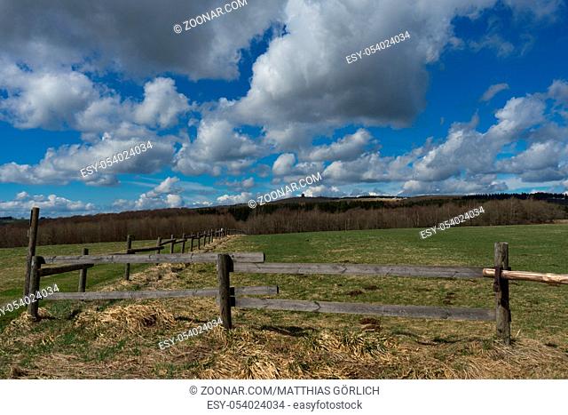 View to the german hill called Wasserkuppe with cloudy sky
