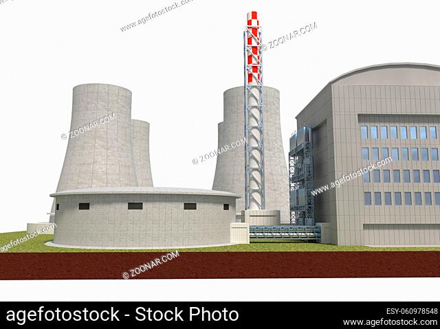 nuclear power plant 3d render isolated on white