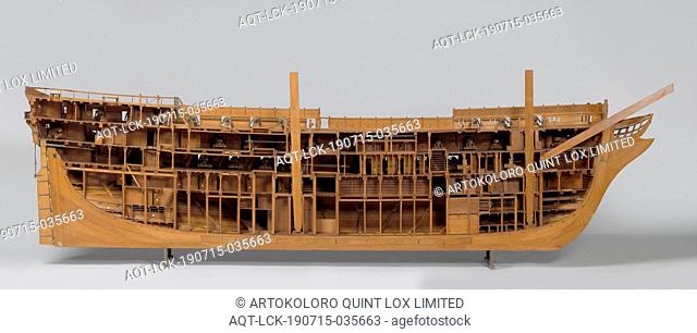 Model of an 84-Gun Ship of the Line (port side), Truss model of the hull (port side), cut lengthwise. The model is fully fired and extremely detailed