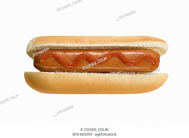 Hot Dog with Ketchup on a White Background