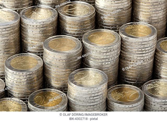 Stack of two euro coins, Germany