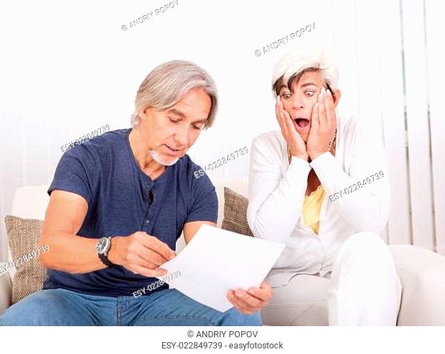 Senior couple discussing a document