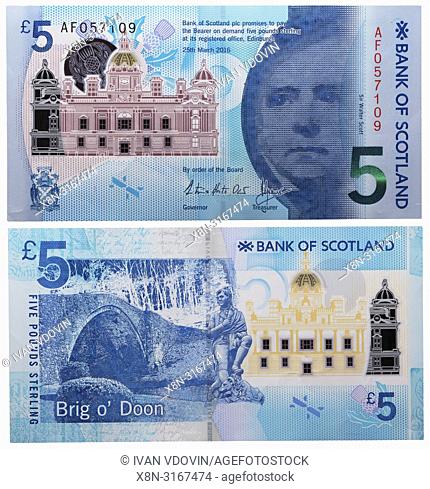 5 pounds banknote, Walter Scott, Scotland, 2016