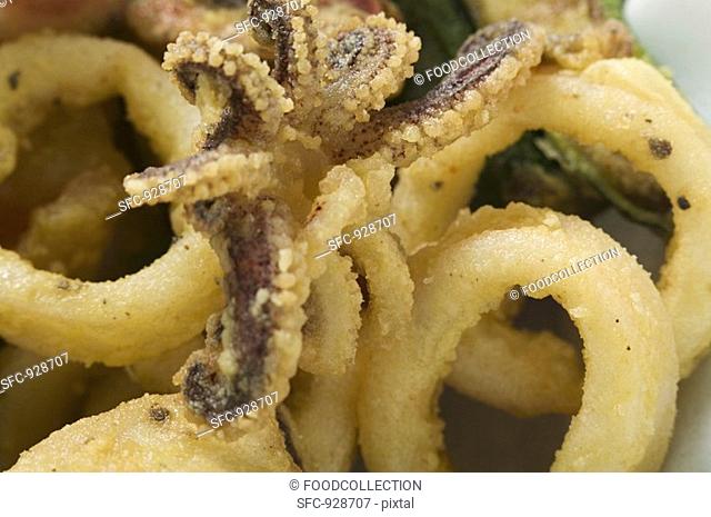 Deep-fried seafood close-up