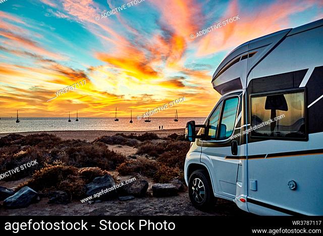 sunset, camping, camper