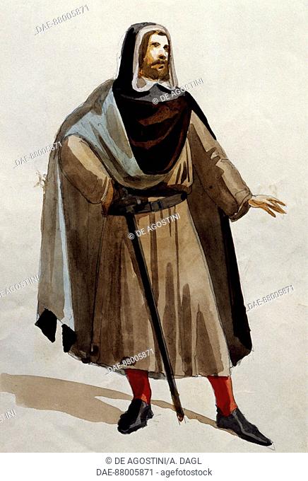 Costume sketch for Il Giuramento (The Oath), 1857, opera by Saverio Mercadante (1795-1870).  Milan, Museo Teatrale (Scala)