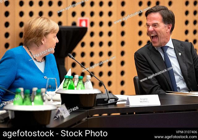 Chancellor of Germany Angela Merkel and Prime Minister of the Netherlands Mark Rutte pictured during the informal dinner of the heads of delegations
