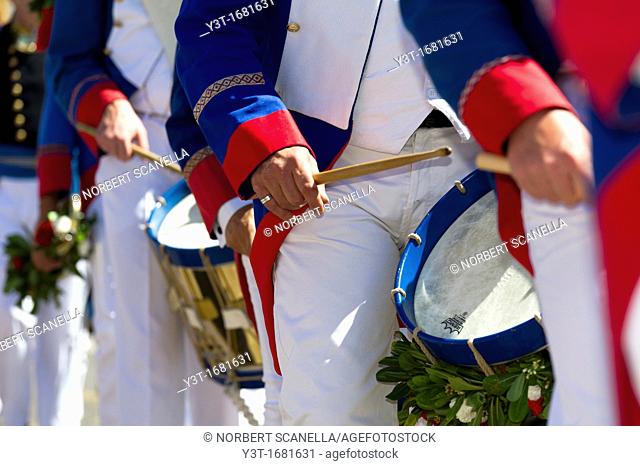 Europe, France, Var 83, Saint-Tropez, The Bravado  Procession drum