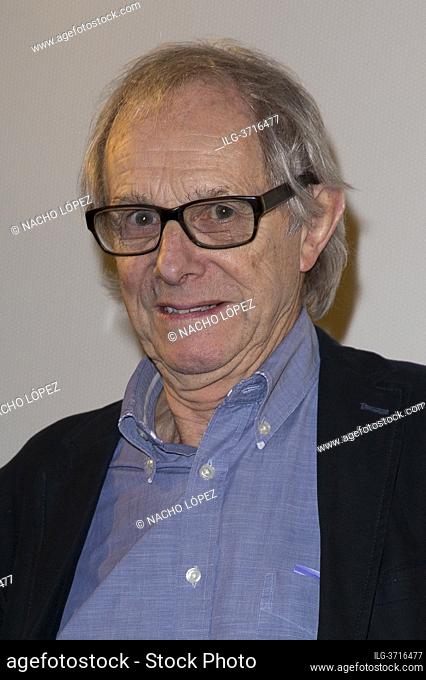 Ken Loach poses before giving a conference in Madrid on February 3, 2017. Kenneth Charles ""Ken"" Loach will attend the 31st Goya awards ceremony on February 4