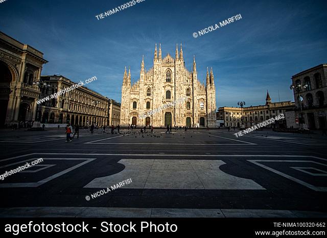 A view of a Duomo square half-empty in Milan , Milan, ITALY-10-03-2020