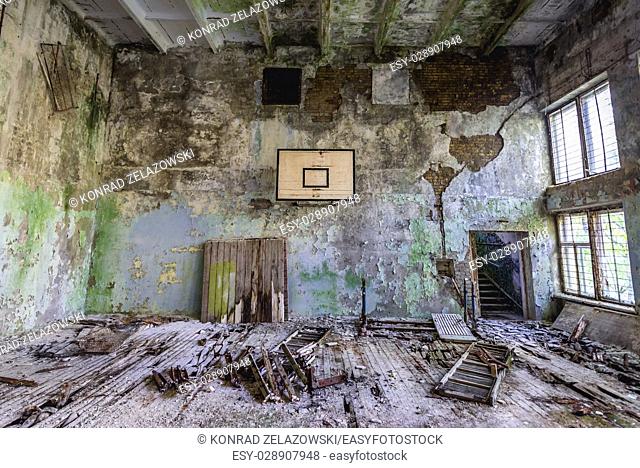 Gym in abandoned high school of Chernobyl-2 military base, Chernobyl Nuclear Power Plant Zone of Alienation in Ukraine