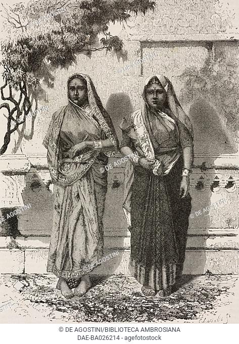 Lower caste Indian women, Mumbai (Bombay), India, drawing by Emile Therond (1821-?) from a photograph, from Journey to the Malabar, 1859