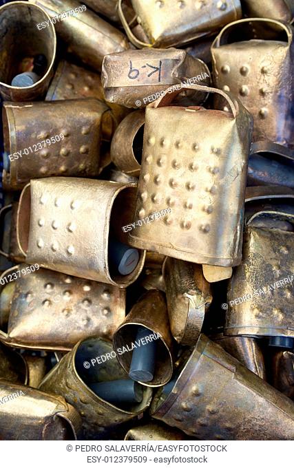Cowbells for cattle at a local flea market, Biescas, Pyrenees, Huesca, Spain