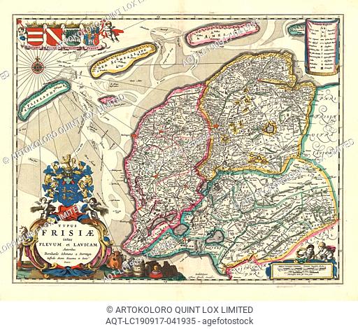Map, Typus Frisiae inter Flevum et Lavicam, Bernardus Schotanus à Sterringa (c. 1640-1704), Copperplate print