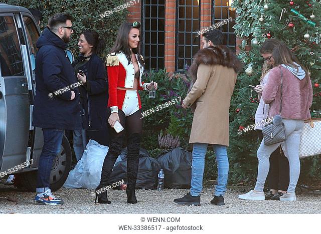 The cast of TOWIE film scenes for the Christmas episode. Lots of extras dressed in sexy seasonal outfits have been drafted in