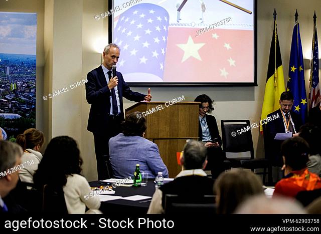 Jeroen Doorman (left), Belgian Director General for Bilateral Affairs, speaks during the Consular Conference 2023, during a working visit of the Belgian Foreign...