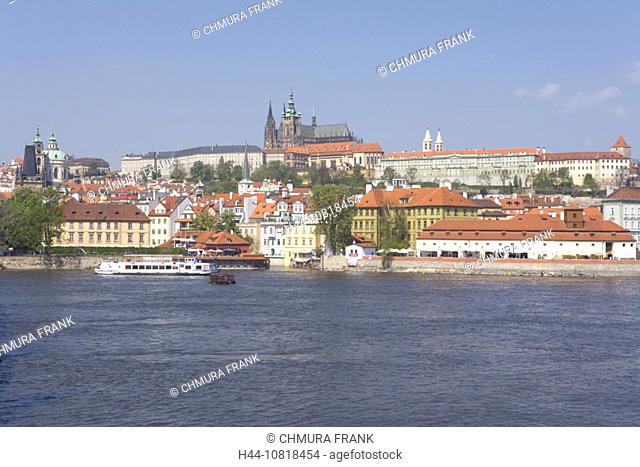 Czechia, Prague, Czeck Republic, Europe, view, Hradcany, Prague, castle, Mala Strana, lesser side, Moldavia
