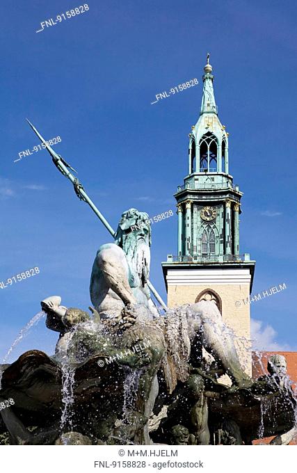 St Mary's church and Neptun fountain, Berlin, Germany