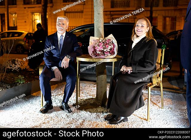 Czech President Petr Pavel, left, and Dagmar Havlova, the second wife of former Czech president Vaclav Havel, unveiled the Vaclav Havel Bench in front of the...