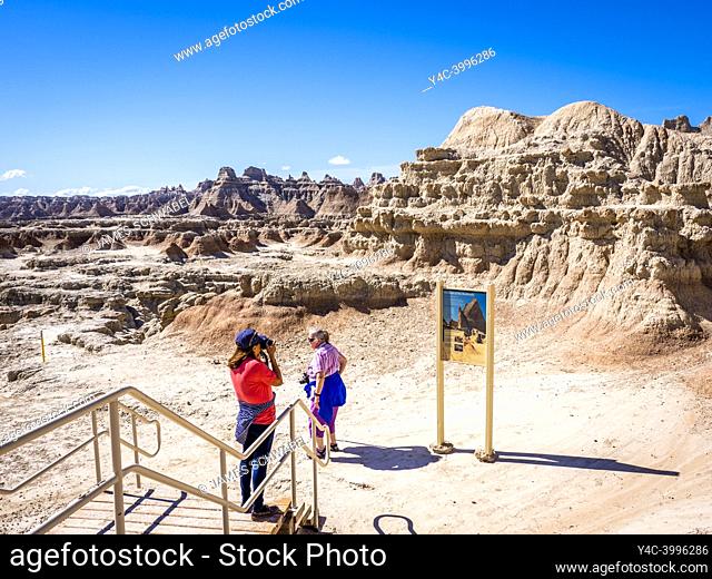 People on the Door Trail in Badlands National Park in South Dakota