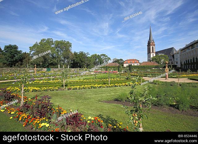 Prince George Garden and Church Tower of St. Elisabeth in Darmstadt, Bergstrasse, Hesse, Germany, Europe