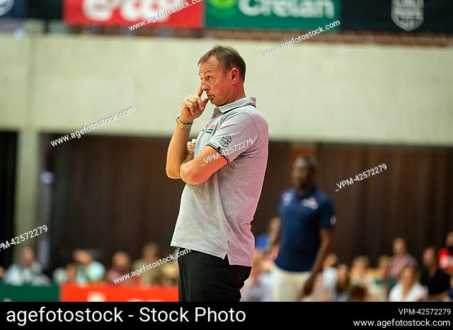Belgium's head coach Valery Demory pictured during a friendly basketball game between Belgian women's national team the Belgian Cats and France