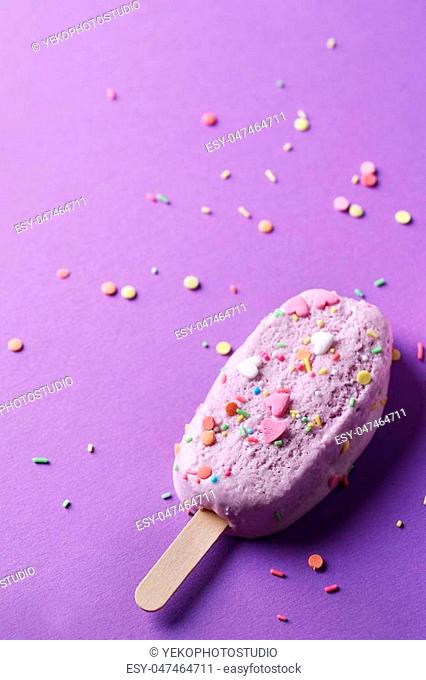 Delicious ice cream on a purple background