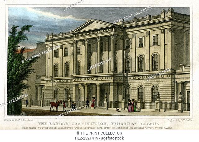 The London Institution, Finsbury Circus, London, c1827. The London Institution was founded by subscription in 1805, and was for the 'advancement of literature...