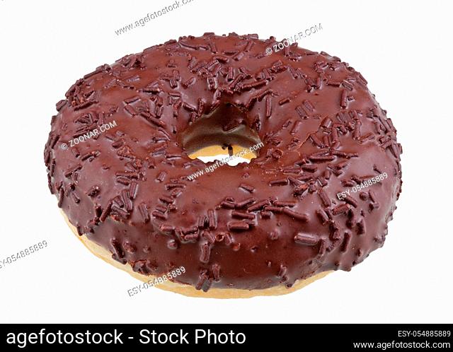 In the future we will eat this concept. Fat donut with fake clay chocolate. Isolated on white studio macro