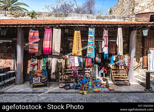 Gift shop in old souk in historic quarter of Byblos, largest city in the Mount Lebanon Governorate of Lebanon