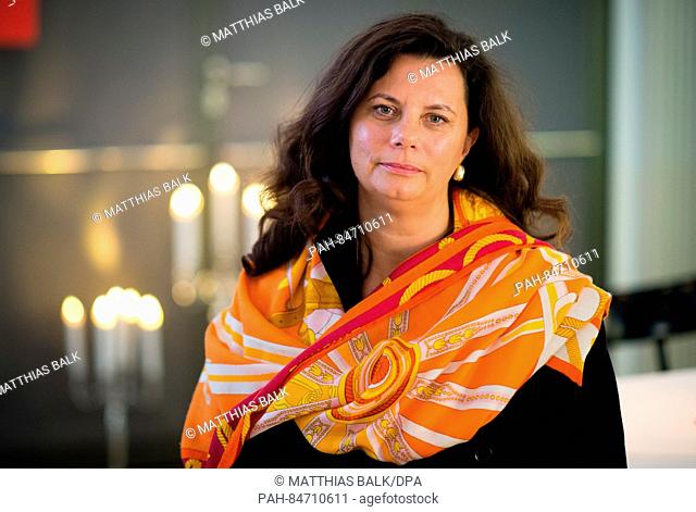 The widow of the director and screenwriter Helmut Dietl (1944-2015), Tamara Dietl poses for the camera at the exhibition ""Der eiwge Stenz - Helmut Dietl und...