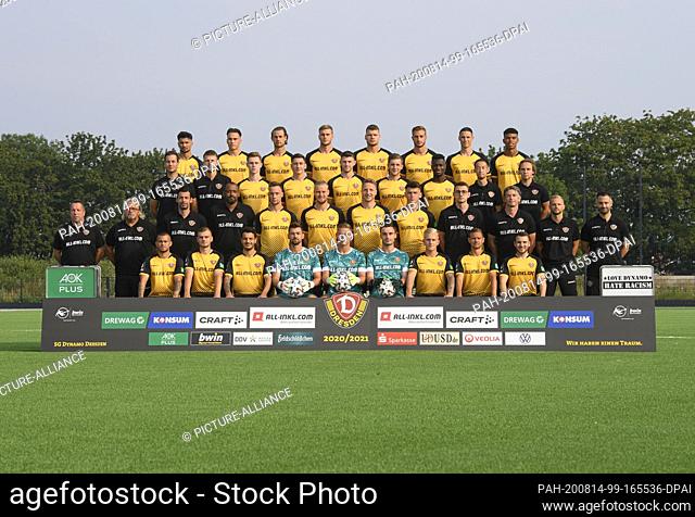 14 August 2020, Saxony, Dresden: Soccer: 3rd league, team photo session 2020/2021 season, SG Dynamo Dresden, at the Aok Plus Walter Fritz Academy
