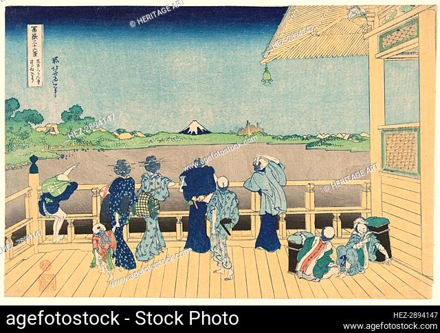 Sazai Hall at the Temple of the Five Hundred Arhats (Gohyakurakanji Sazaido), from.., c. 1830/33. Creator: Hokusai