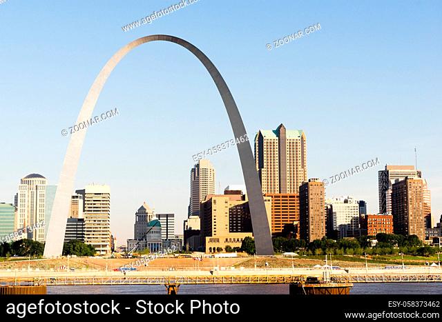 The Mississippi River waterfront and the Gateway Arch in St Louis Missourri