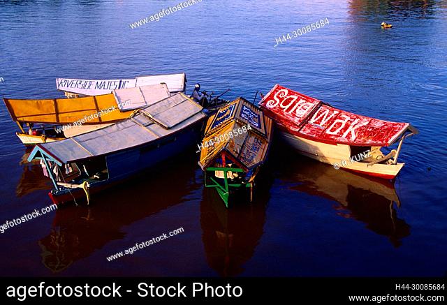 River boats, Sarawak river, Kuching, Malaysia, Island of Borneo
