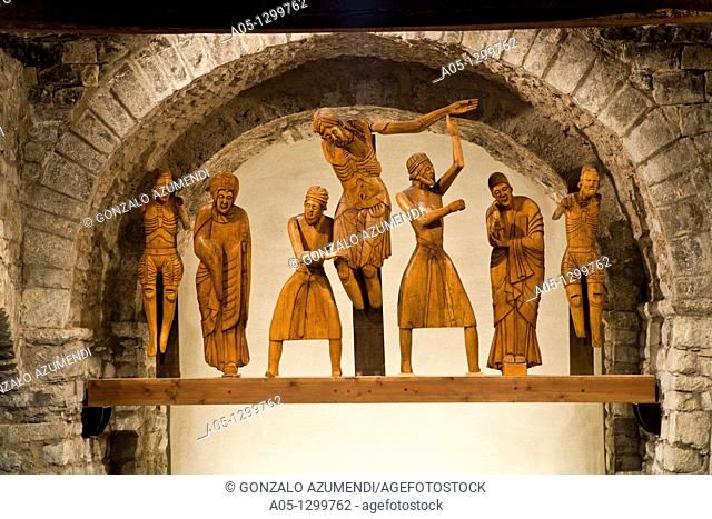Sculptoric group copy  Descent from the Cross  Santa Eulalia Church  XIIth century  Romanesque church  Erill La Vall  Erill  Boi Taull Valley  Pyrenees...
