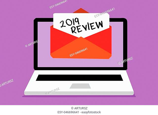 Word writing text 2019 Review. Business concept for seeing important events or actions that made previous year Computer receiving email important message...