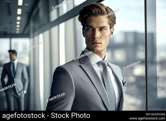 Confident mature businessman working in a modern office. Mature cheerful executive businessman at workspace office. Portrait of smiling ceo at modern office...