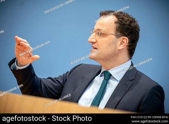 22 January 2021, Berlin: Jens Spahn (CDU), Federal Minister of Health, speaks at a press conference on the current situation surrounding the Corona Pandemic