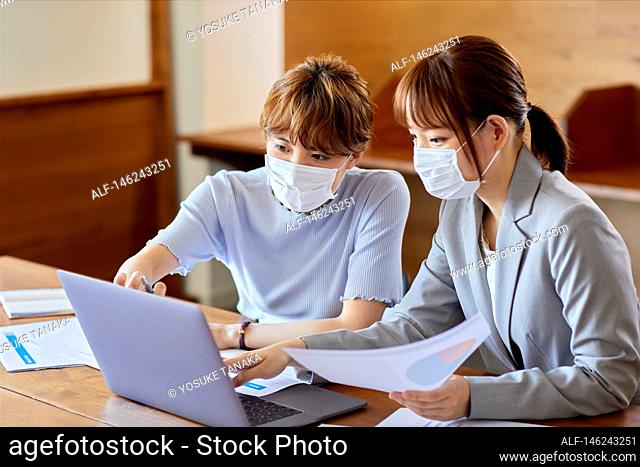 Young Japanese women working