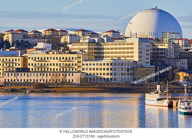 Hammarby Sjostad eco neighbourhood and Ericsson Globe Arena, Stockholm, Sweden, Scandinavia