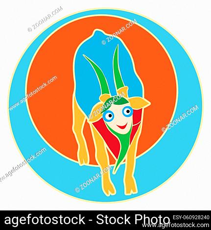 Happy Capricorn sticker, clip-art hand drawn illustration of a cheerful cartoon character isolated on white
